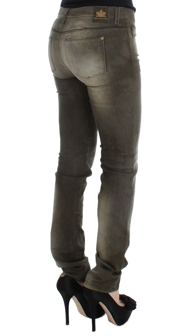 Ermanno Scervino Gray Wash Cotton Blend Slim Fit Jeans Ermanno Scervino