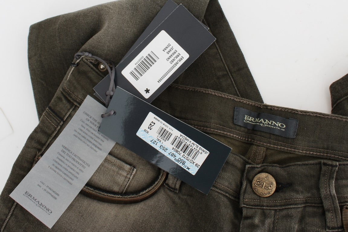 Ermanno Scervino Gray Wash Cotton Blend Slim Fit Jeans Ermanno Scervino