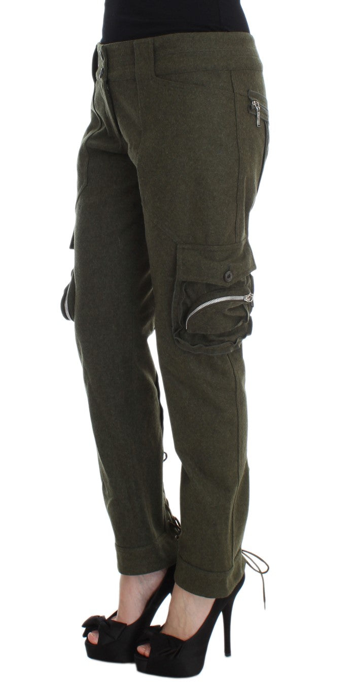 Ermanno Scervino Green Wool Blend Loose Fit Cargo Pants Ermanno Scervino