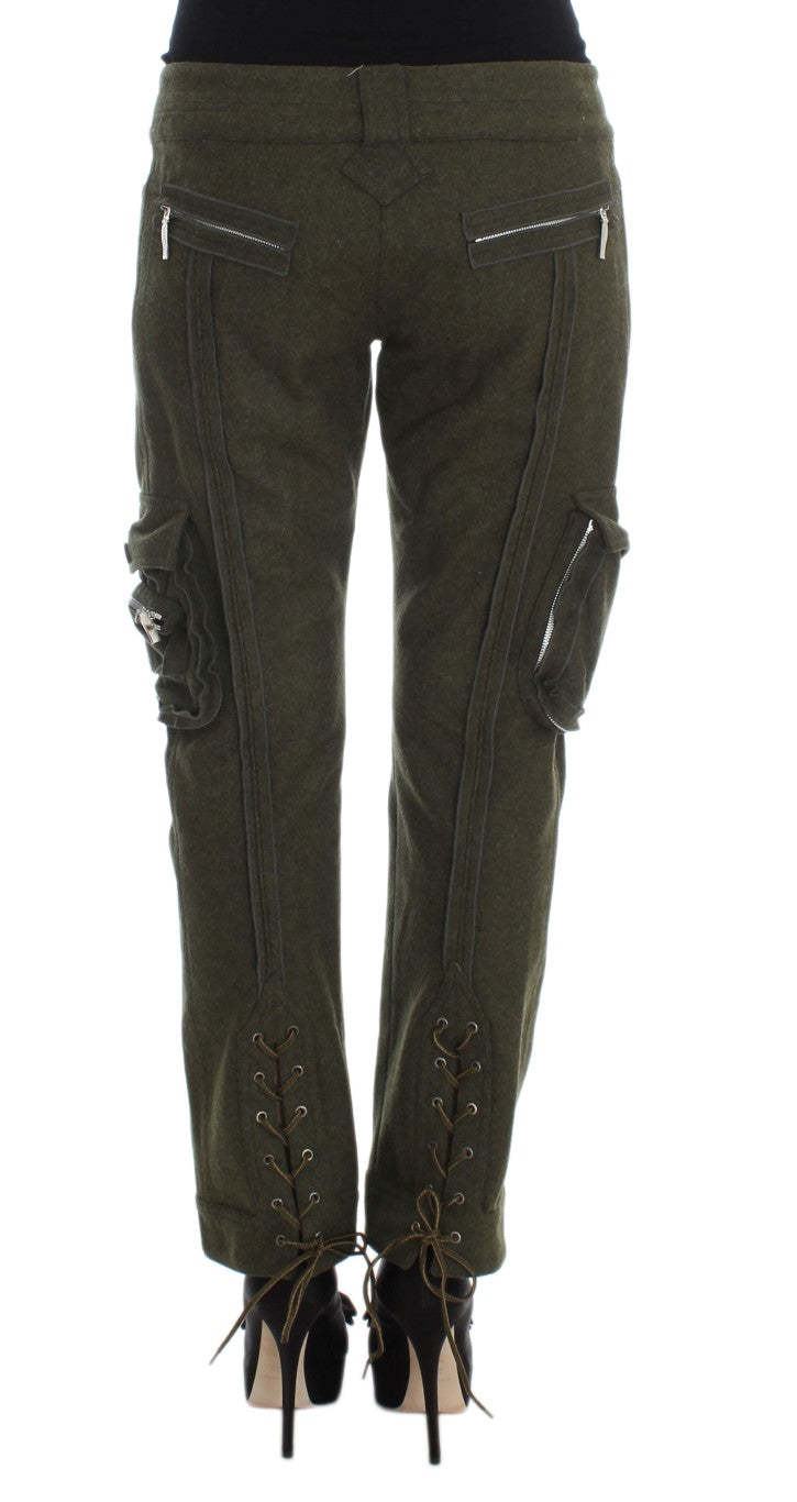 Ermanno Scervino Green Wool Blend Loose Fit Cargo Pants Ermanno Scervino