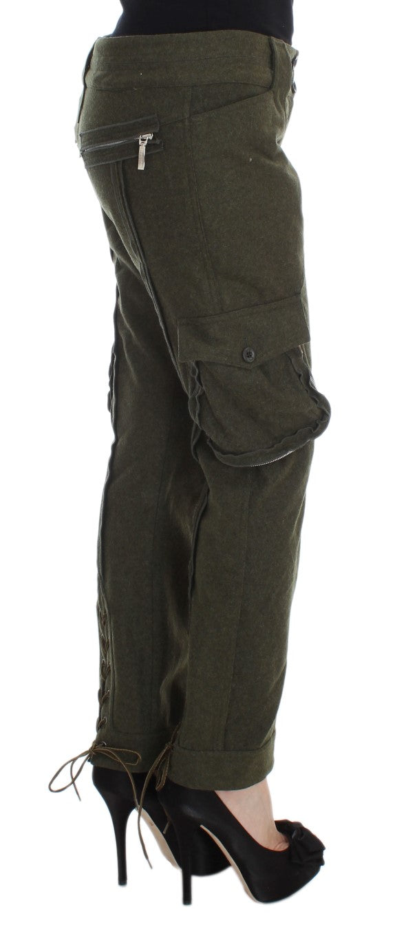 Ermanno Scervino Green Wool Blend Loose Fit Cargo Pants Ermanno Scervino
