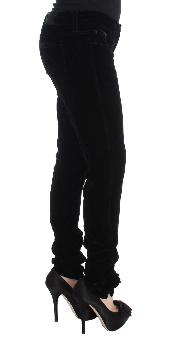 Ermanno Scervino Black Viscose Blend Velvet Slim Fit Pants Ermanno Scervino