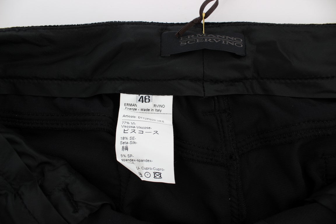 Ermanno Scervino Black Viscose Blend Velvet Slim Fit Pants Ermanno Scervino