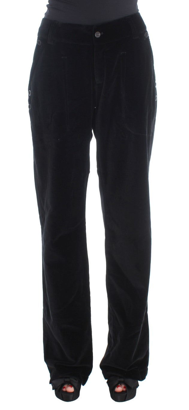 Ermanno Scervino Black Velvet Cotton Straight Legs Pants Ermanno Scervino