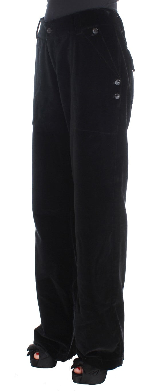 Ermanno Scervino Black Velvet Cotton Straight Legs Pants Ermanno Scervino