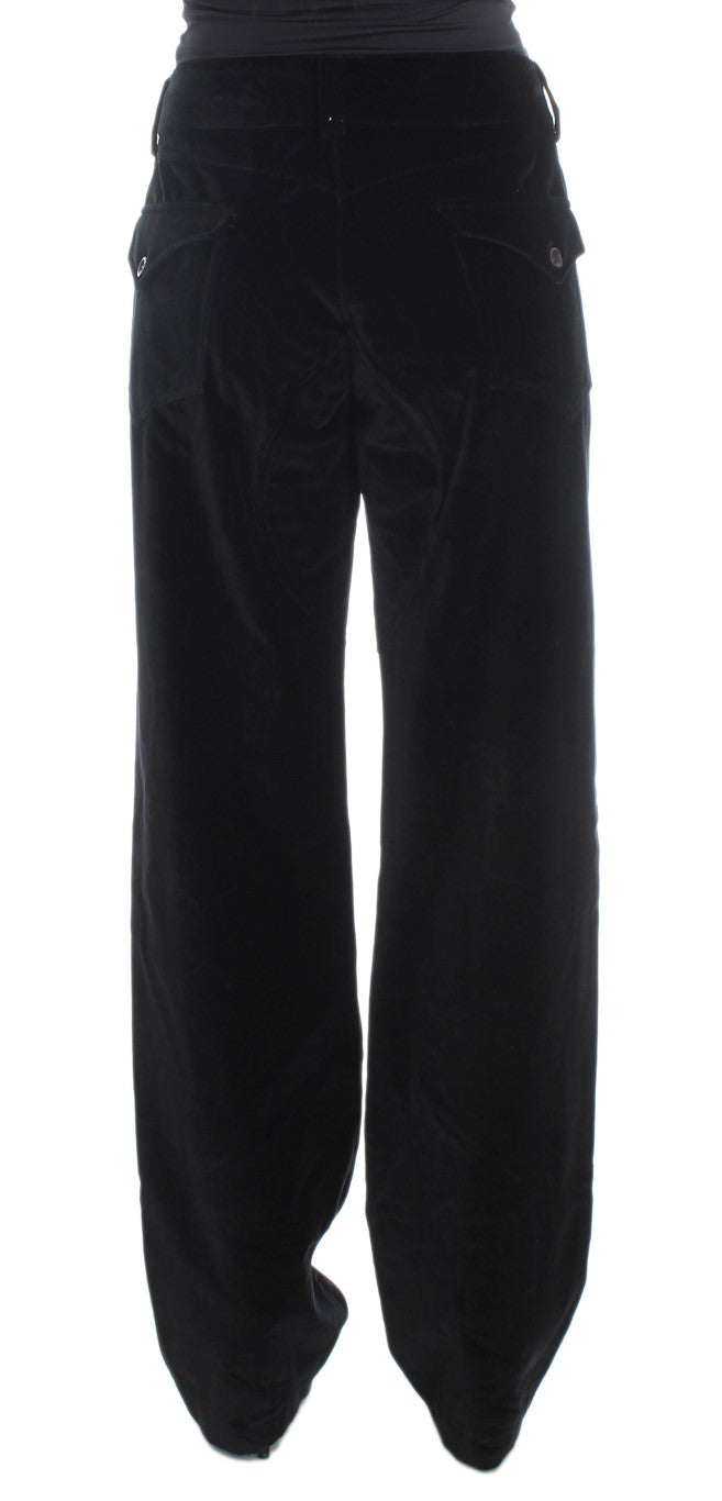 Ermanno Scervino Black Velvet Cotton Straight Legs Pants Ermanno Scervino
