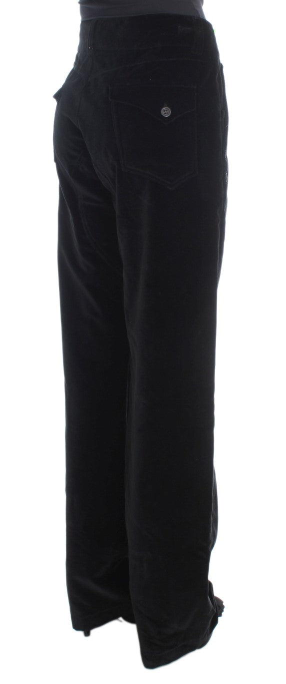Ermanno Scervino Black Velvet Cotton Straight Legs Pants Ermanno Scervino