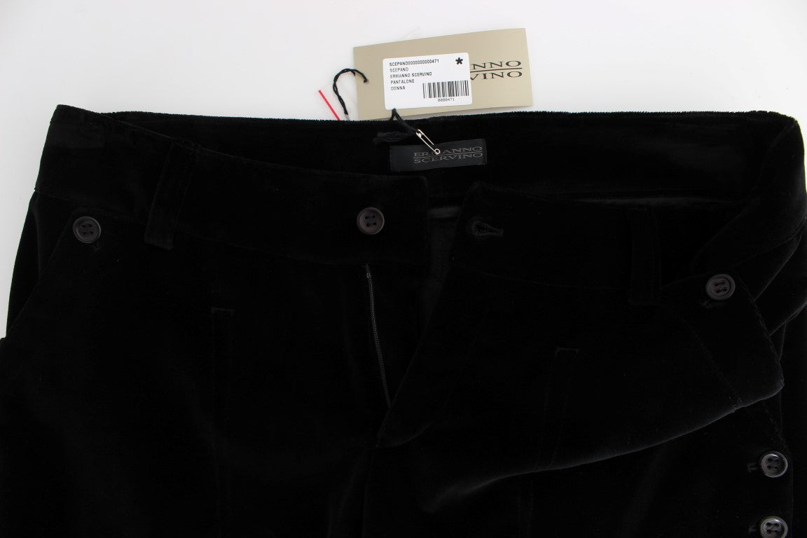 Ermanno Scervino Black Velvet Cotton Straight Legs Pants Ermanno Scervino