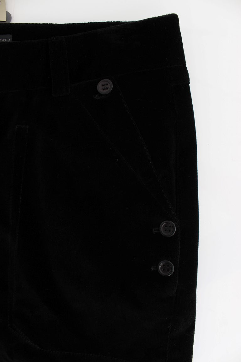 Ermanno Scervino Black Velvet Cotton Straight Legs Pants Ermanno Scervino