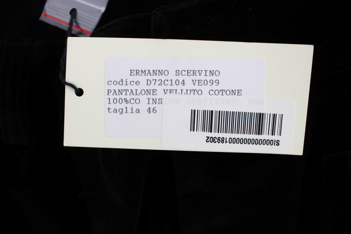Ermanno Scervino Black Velvet Cotton Straight Legs Pants Ermanno Scervino