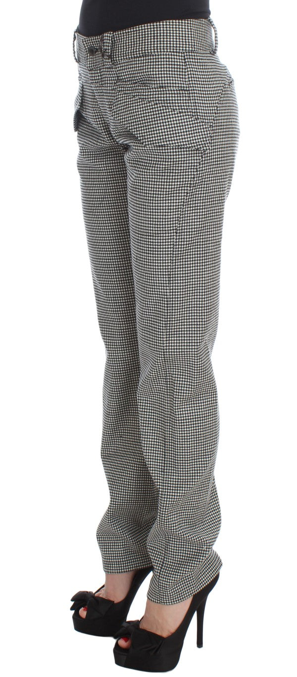 Ermanno Scervino Black White Checkered Cotton Casual Pants Ermanno Scervino