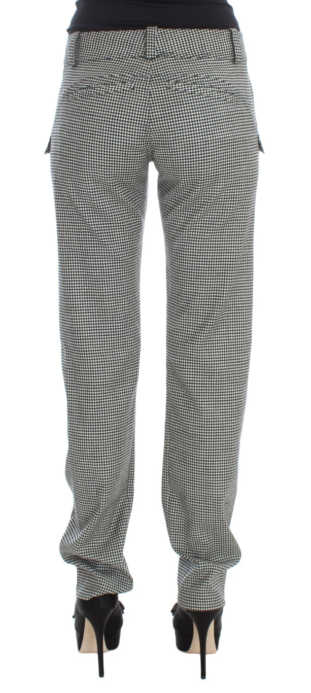 Ermanno Scervino Black White Checkered Cotton Casual Pants Ermanno Scervino
