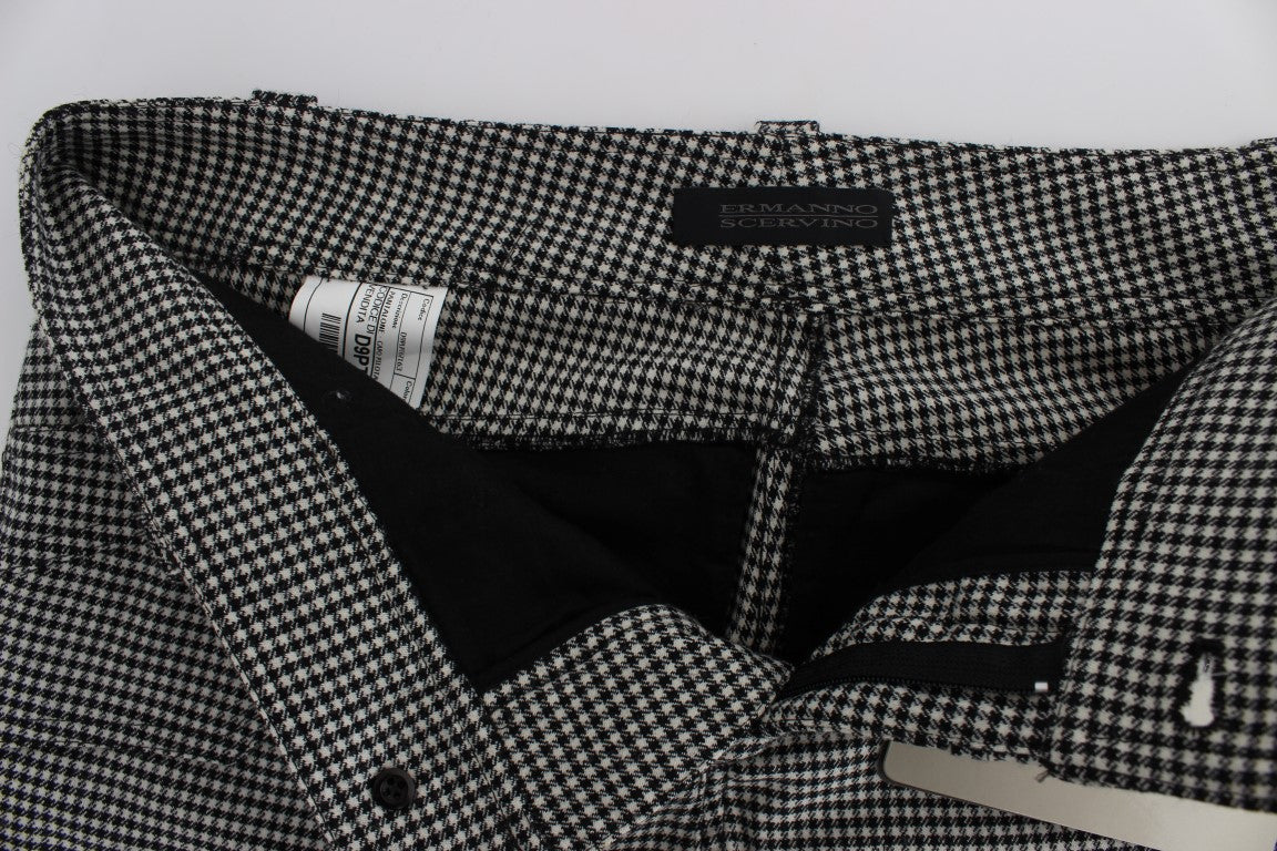 Ermanno Scervino Black White Checkered Cotton Casual Pants Ermanno Scervino