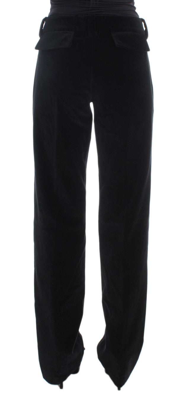Ermanno Scervino Black Velvet Cotton Straight Legs Pants Ermanno Scervino