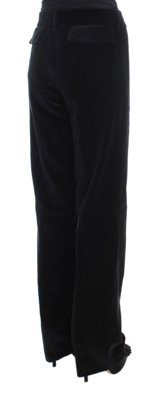 Ermanno Scervino Black Velvet Cotton Straight Legs Pants Ermanno Scervino