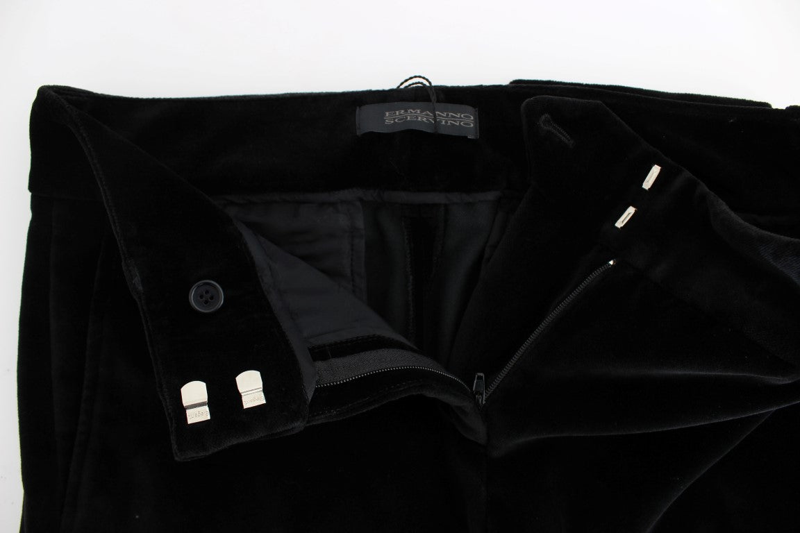 Ermanno Scervino Black Velvet Cotton Straight Legs Pants Ermanno Scervino