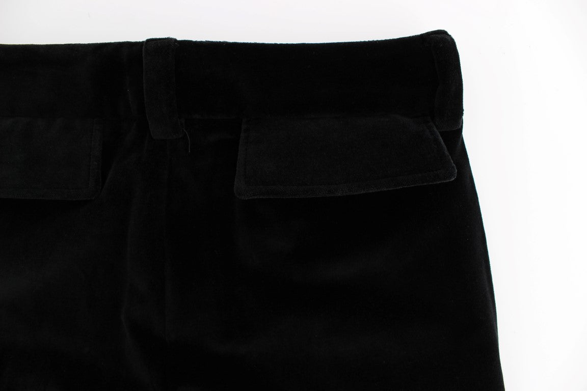 Ermanno Scervino Black Velvet Cotton Straight Legs Pants Ermanno Scervino