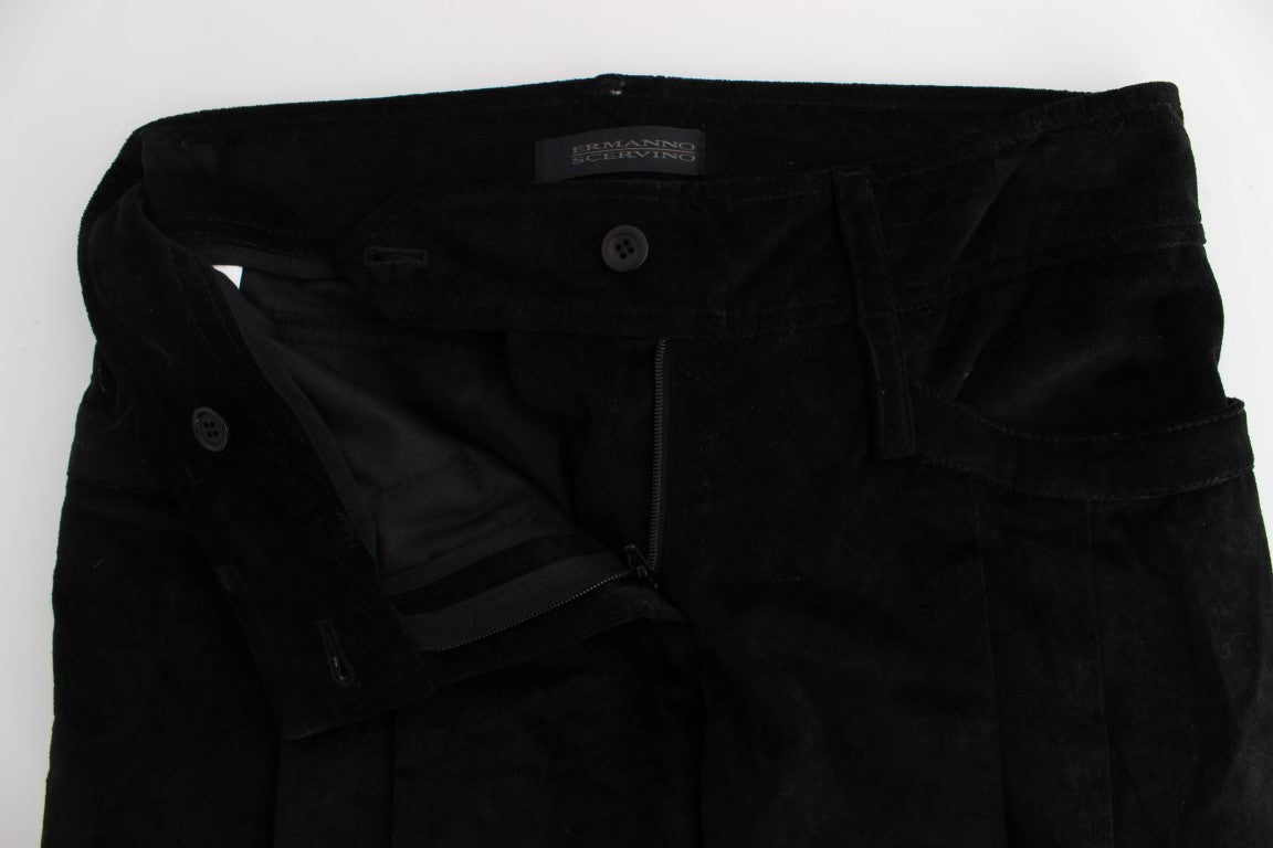 Ermanno Scervino Black Velvet Cotton Capri Bootcut Pants Ermanno Scervino