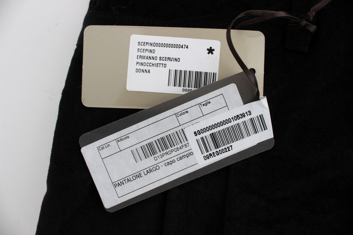 Ermanno Scervino Black Velvet Cotton Capri Bootcut Pants Ermanno Scervino