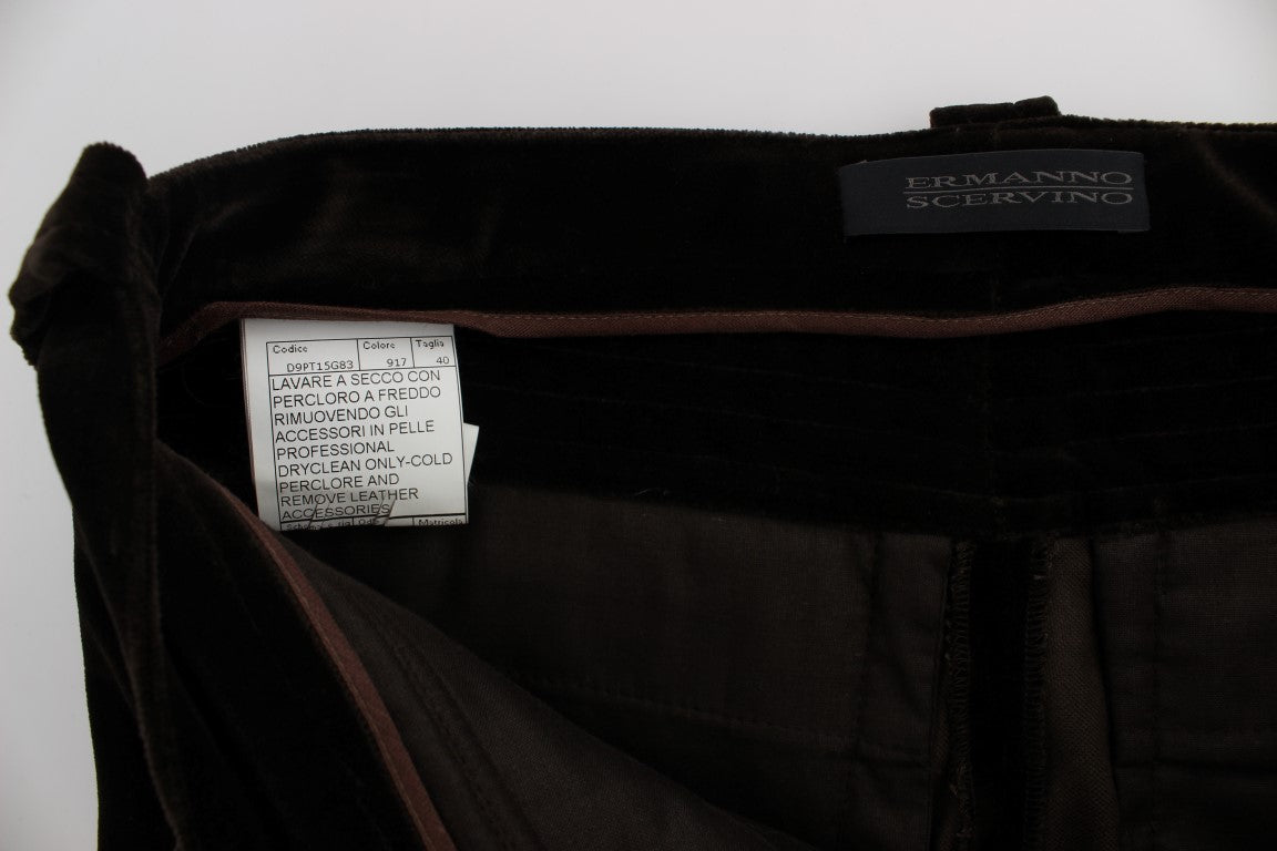 Ermanno Scervino Brown Cotton Velvet Zippers Slim Fit Pants Ermanno Scervino