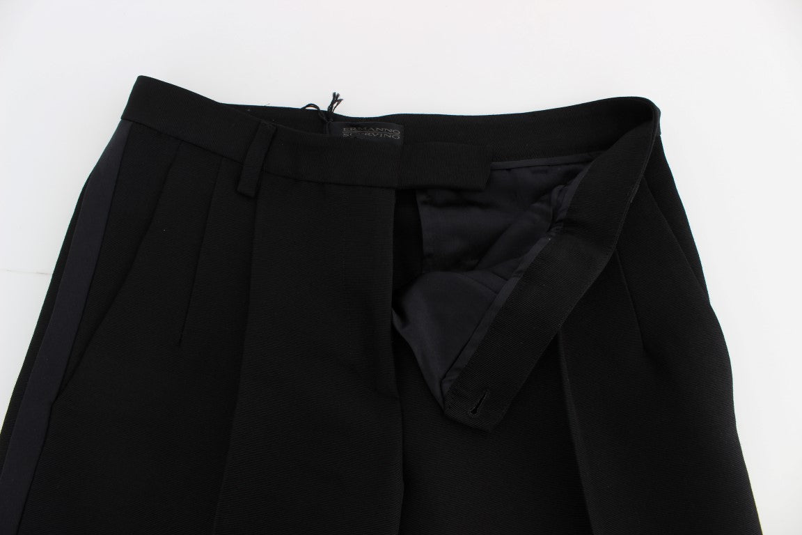 Ermanno Scervino Black Striped Cotton Blend Wide Legs Pants Ermanno Scervino