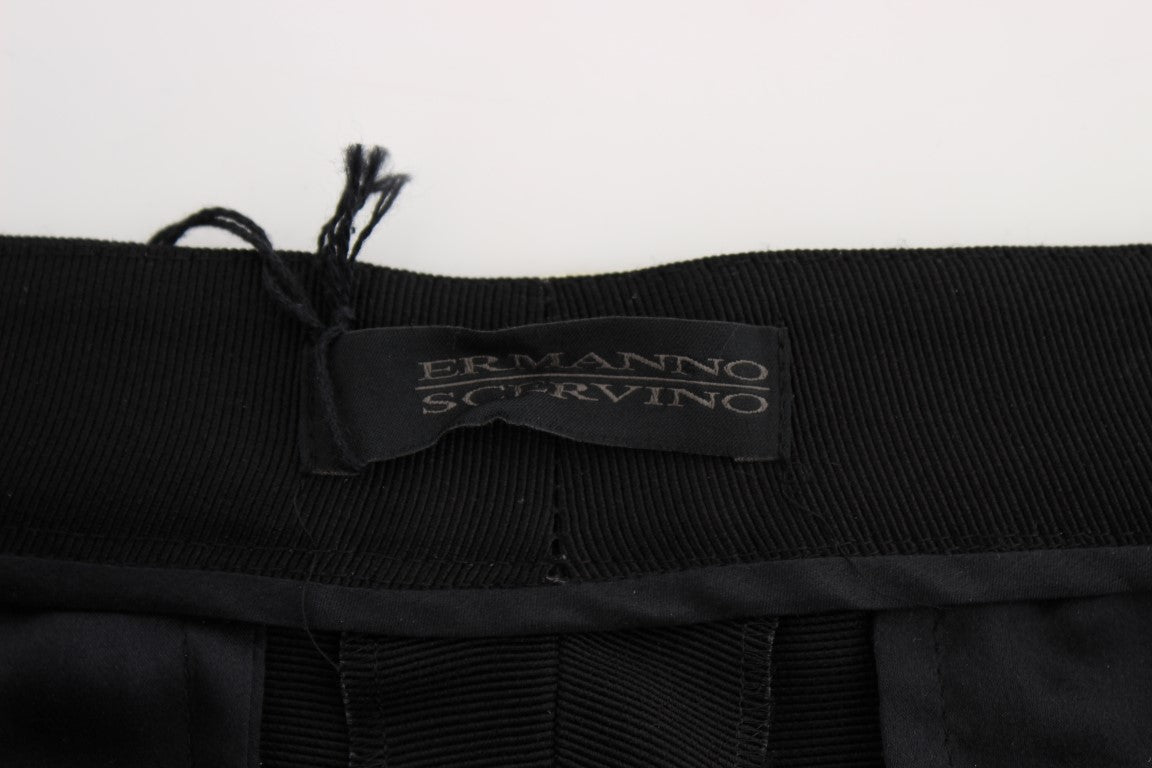 Ermanno Scervino Black Striped Cotton Blend Wide Legs Pants Ermanno Scervino