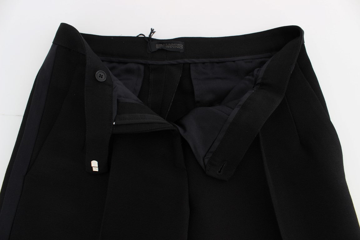 Ermanno Scervino Black Striped Cotton Blend Wide Legs Pants Ermanno Scervino