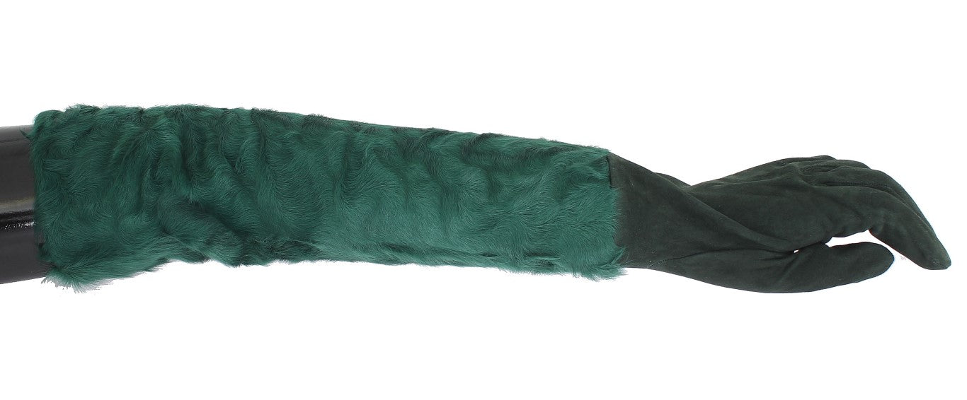 Dolce & Gabbana Green Leather Xiangao Fur Elbow Gloves Dolce & Gabbana