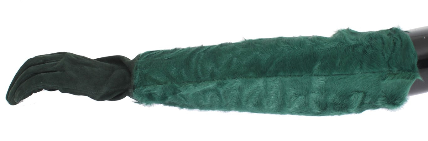 Dolce & Gabbana Green Leather Xiangao Fur Elbow Gloves Dolce & Gabbana