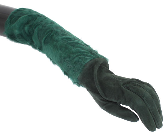 Dolce & Gabbana Green Leather Xiangao Fur Elbow Gloves Dolce & Gabbana