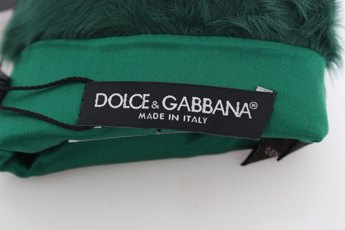 Dolce & Gabbana Green Leather Xiangao Fur Elbow Gloves Dolce & Gabbana