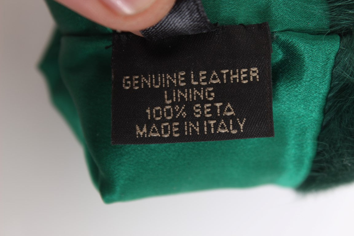 Dolce & Gabbana Green Leather Xiangao Fur Elbow Gloves Dolce & Gabbana