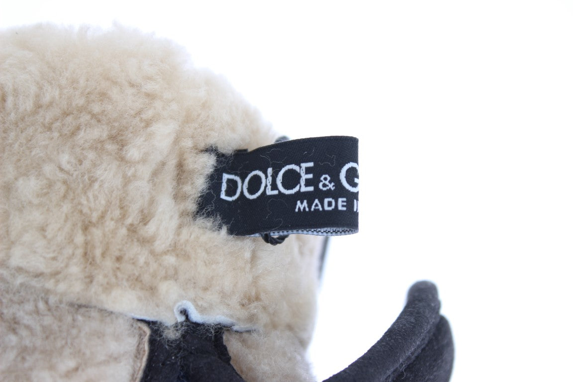 Dolce & Gabbana Gray Wool Shearling Studded Blue Leopard Gloves Dolce & Gabbana