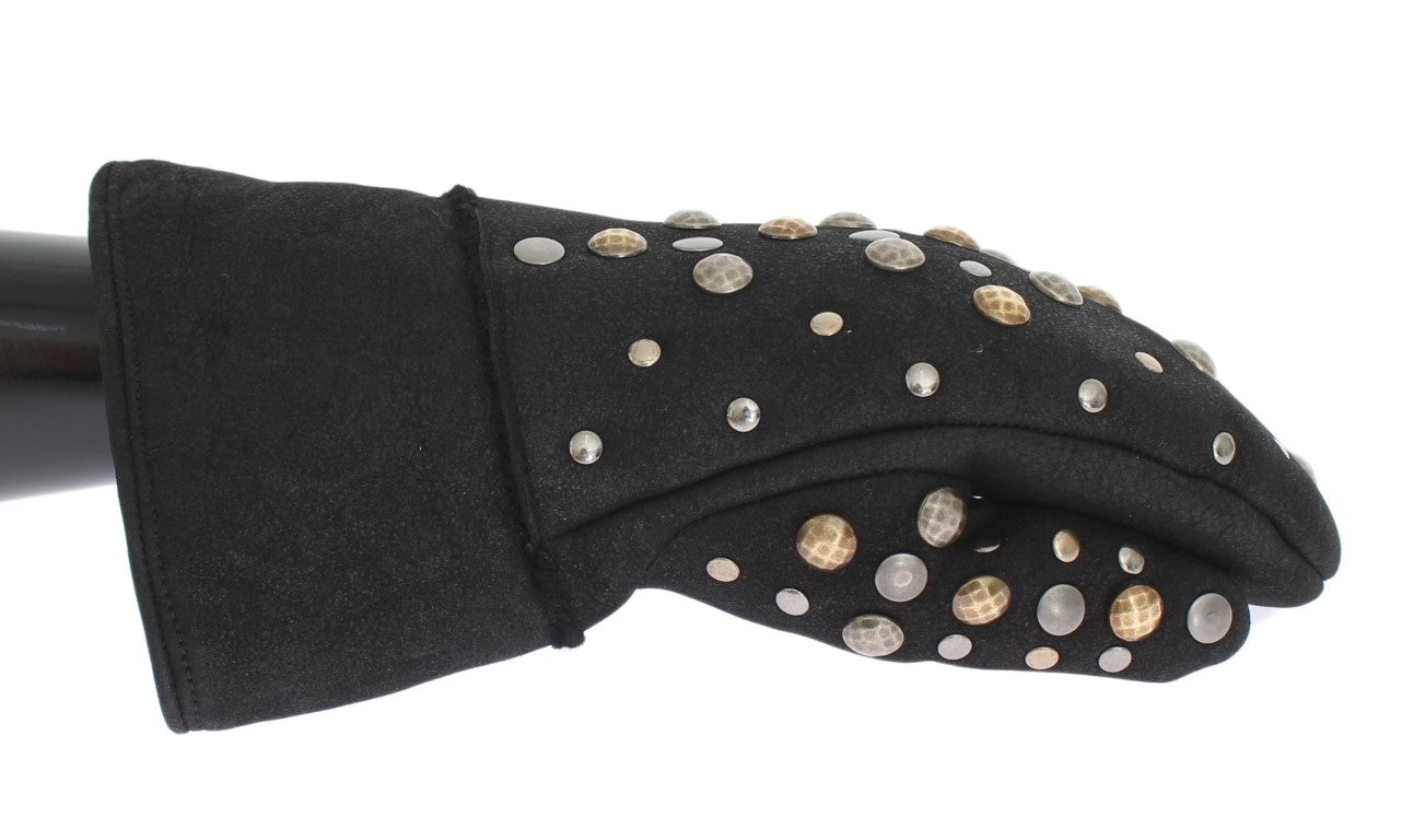 Dolce & Gabbana Gray Wool Shearling Studded Gloves Dolce & Gabbana