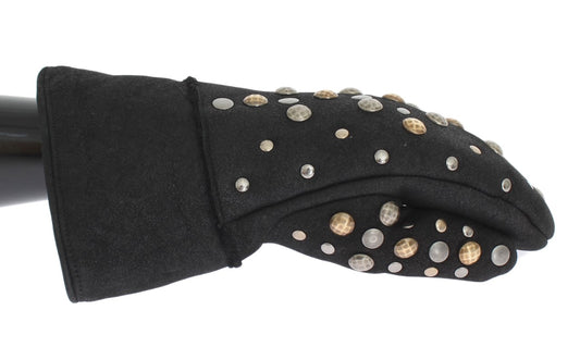 Dolce & Gabbana Gray Wool Shearling Studded Gloves Dolce & Gabbana