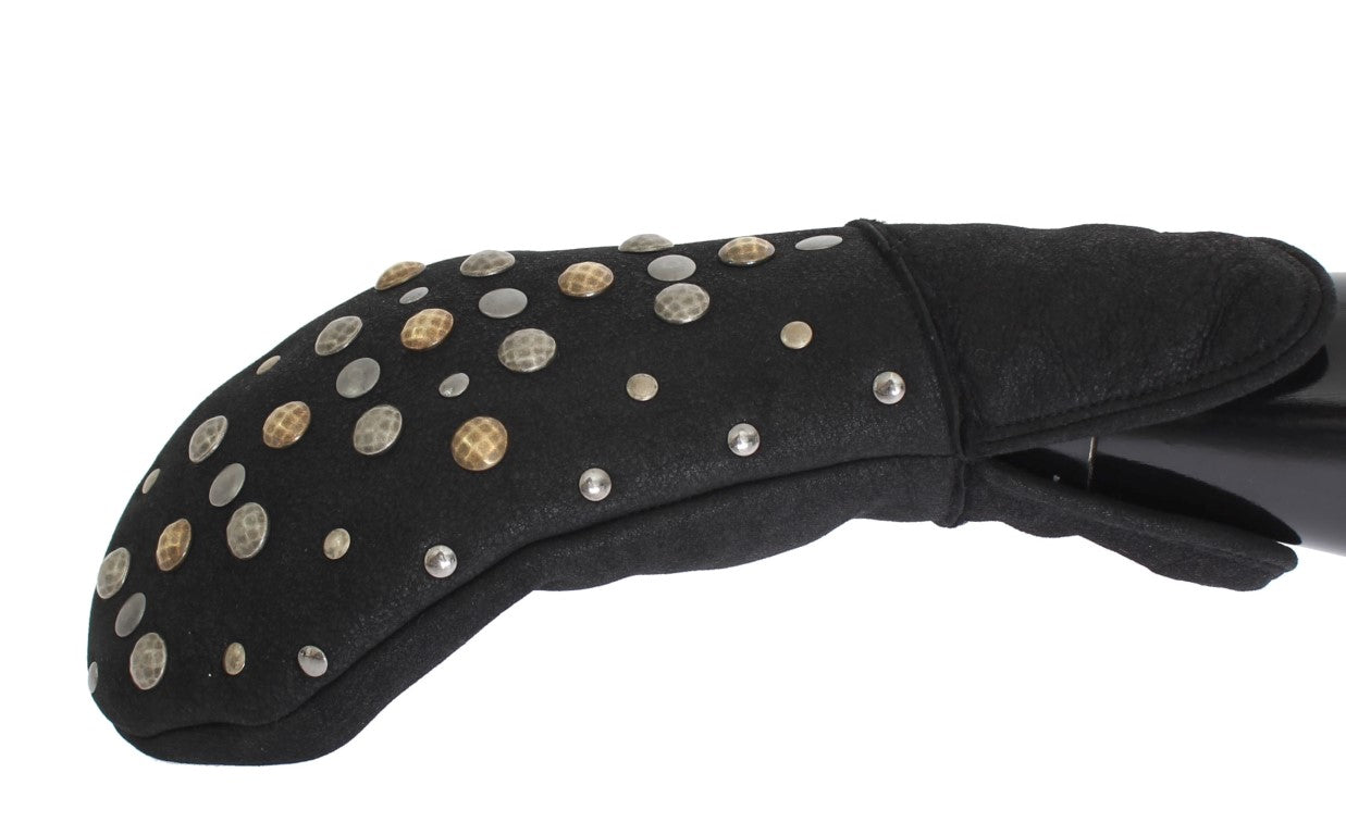 Dolce & Gabbana Gray Wool Shearling Studded Gloves Dolce & Gabbana