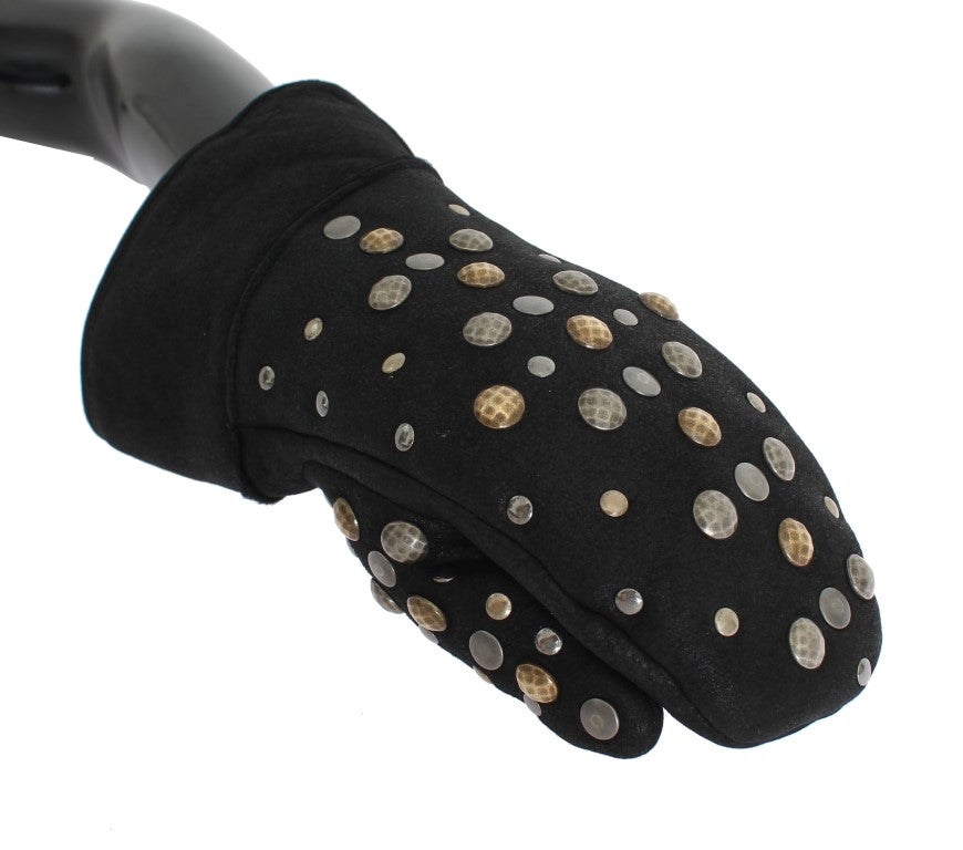 Dolce & Gabbana Gray Wool Shearling Studded Gloves Dolce & Gabbana
