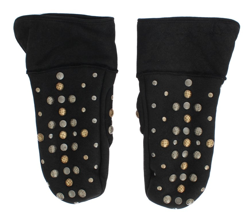 Dolce & Gabbana Gray Wool Shearling Studded Gloves Dolce & Gabbana