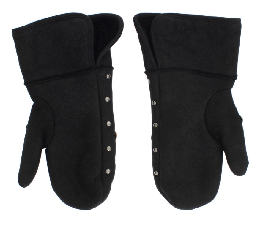 Dolce & Gabbana Gray Wool Shearling Studded Gloves Dolce & Gabbana