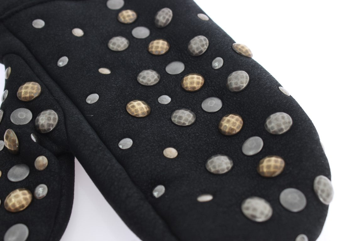 Dolce & Gabbana Gray Wool Shearling Studded Gloves Dolce & Gabbana