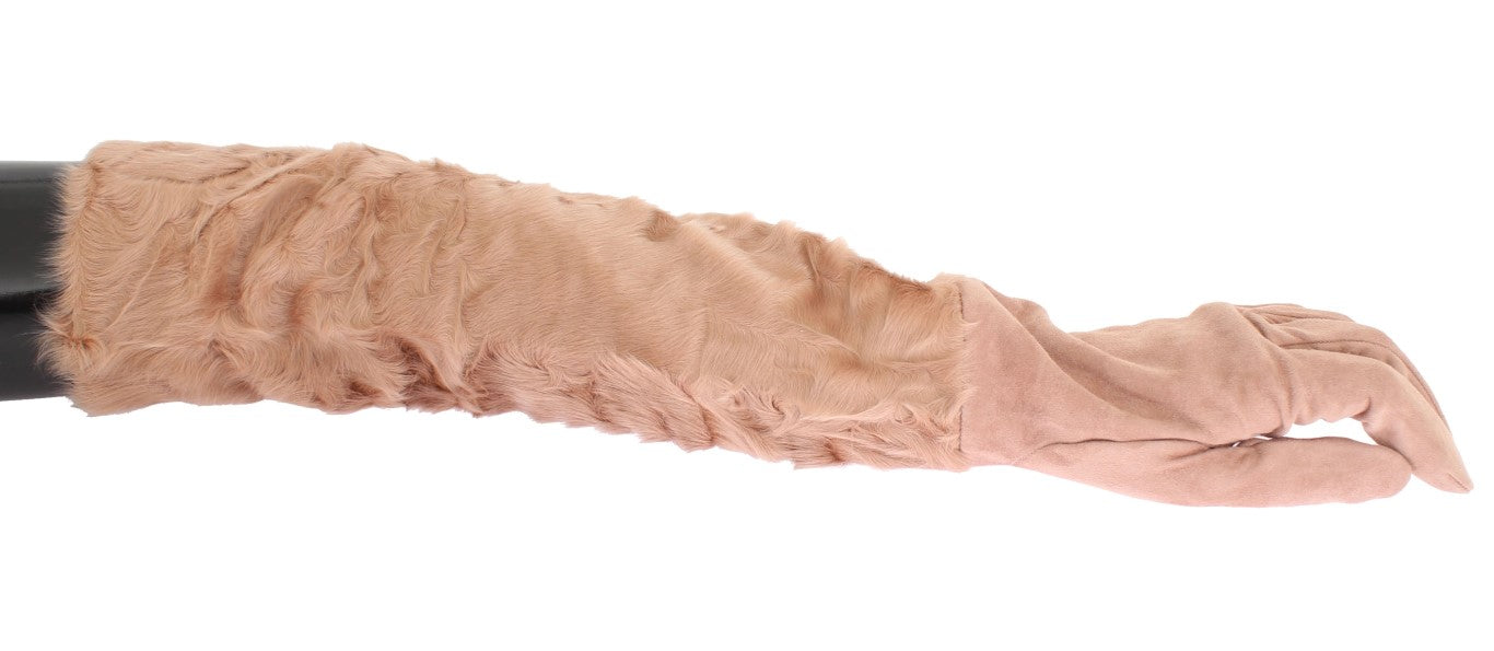 Dolce & Gabbana Beige Suede Xiangao Fur Elbow Gloves Dolce & Gabbana