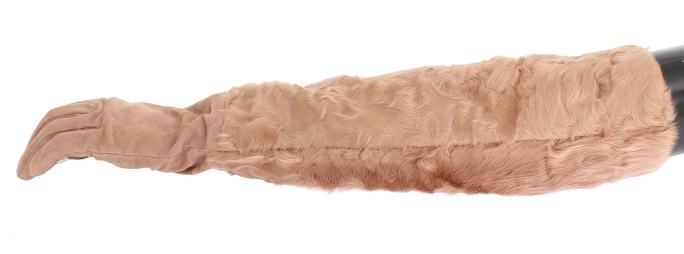 Dolce & Gabbana Beige Suede Xiangao Fur Elbow Gloves Dolce & Gabbana