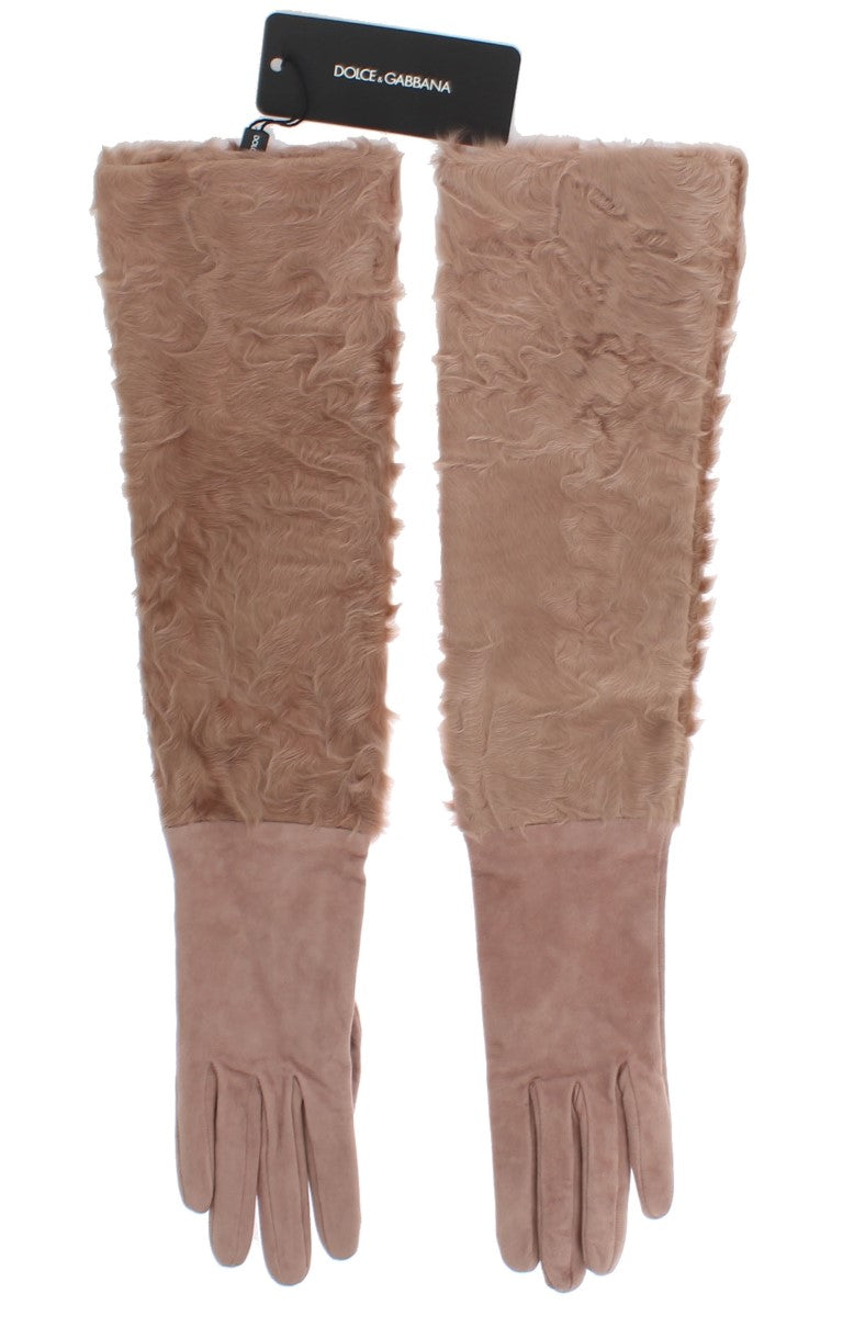 Dolce & Gabbana Beige Suede Xiangao Fur Elbow Gloves Dolce & Gabbana
