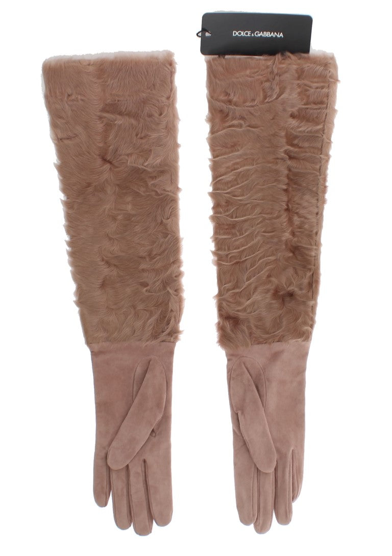 Dolce & Gabbana Beige Suede Xiangao Fur Elbow Gloves Dolce & Gabbana