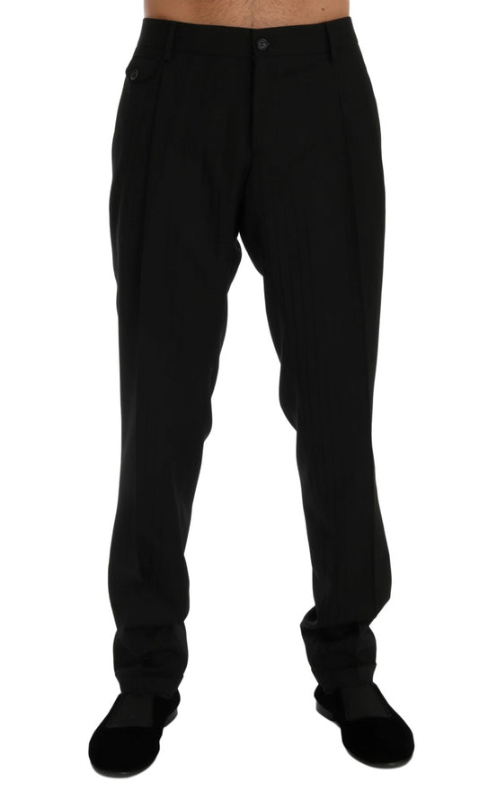 Dolce & Gabbana Black Striped Wool Stretch Pants Dolce & Gabbana