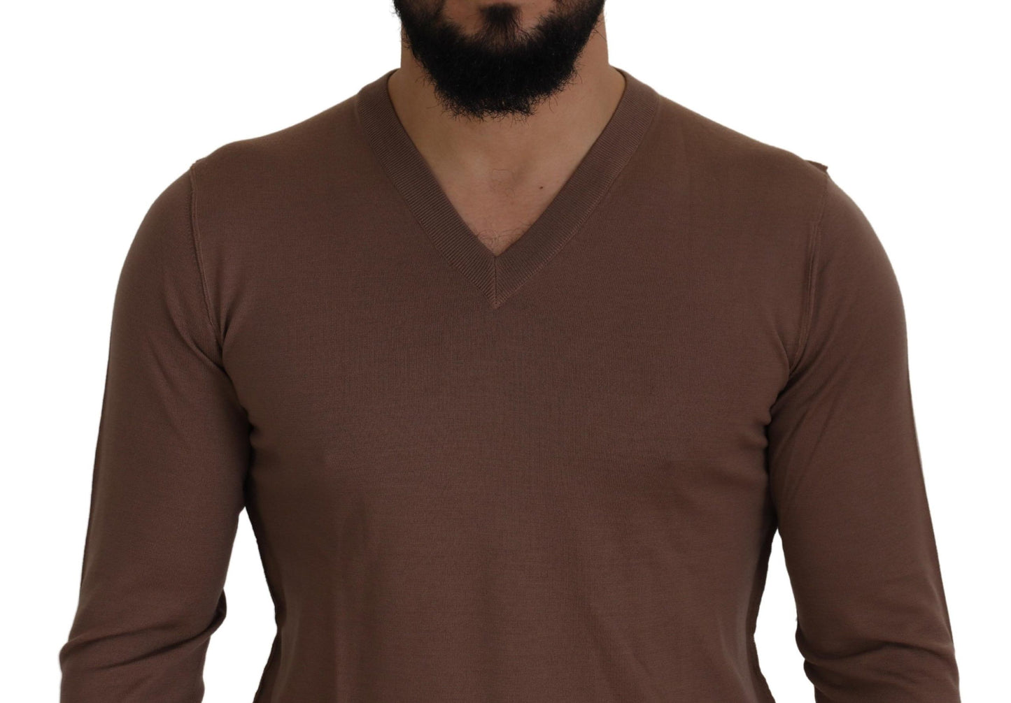 Dolce & Gabbana Brown Wool Men V-neck Pullover Sweater Dolce & Gabbana