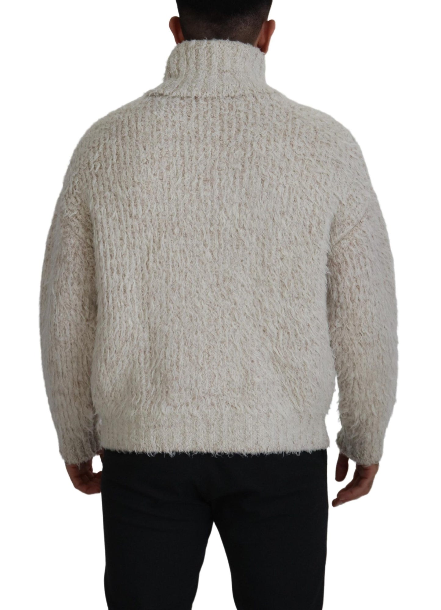 Dolce & Gabbana Cream Wool Knit Turtleneck Pullover Sweater Dolce & Gabbana