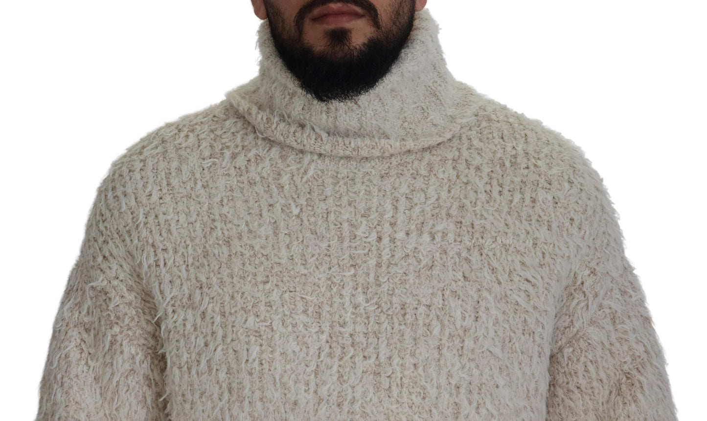 Dolce & Gabbana Cream Wool Knit Turtleneck Pullover Sweater Dolce & Gabbana