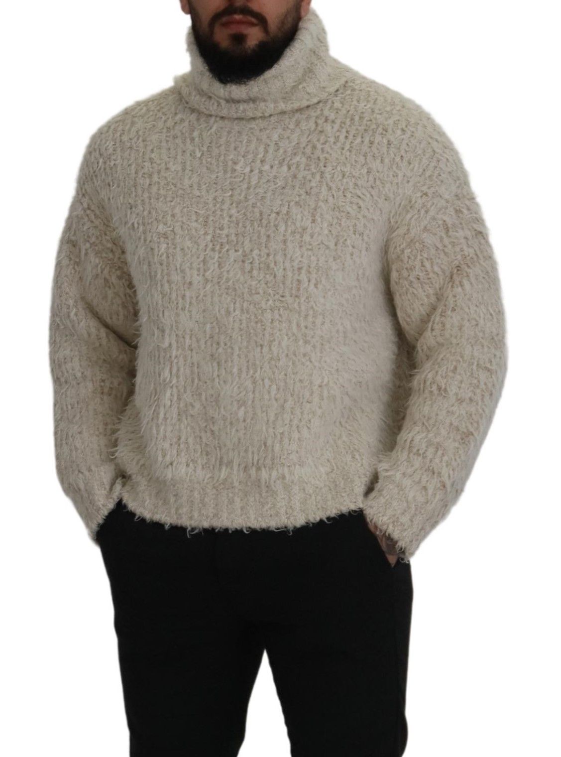 Dolce & Gabbana Cream Wool Knit Turtleneck Pullover Sweater Dolce & Gabbana