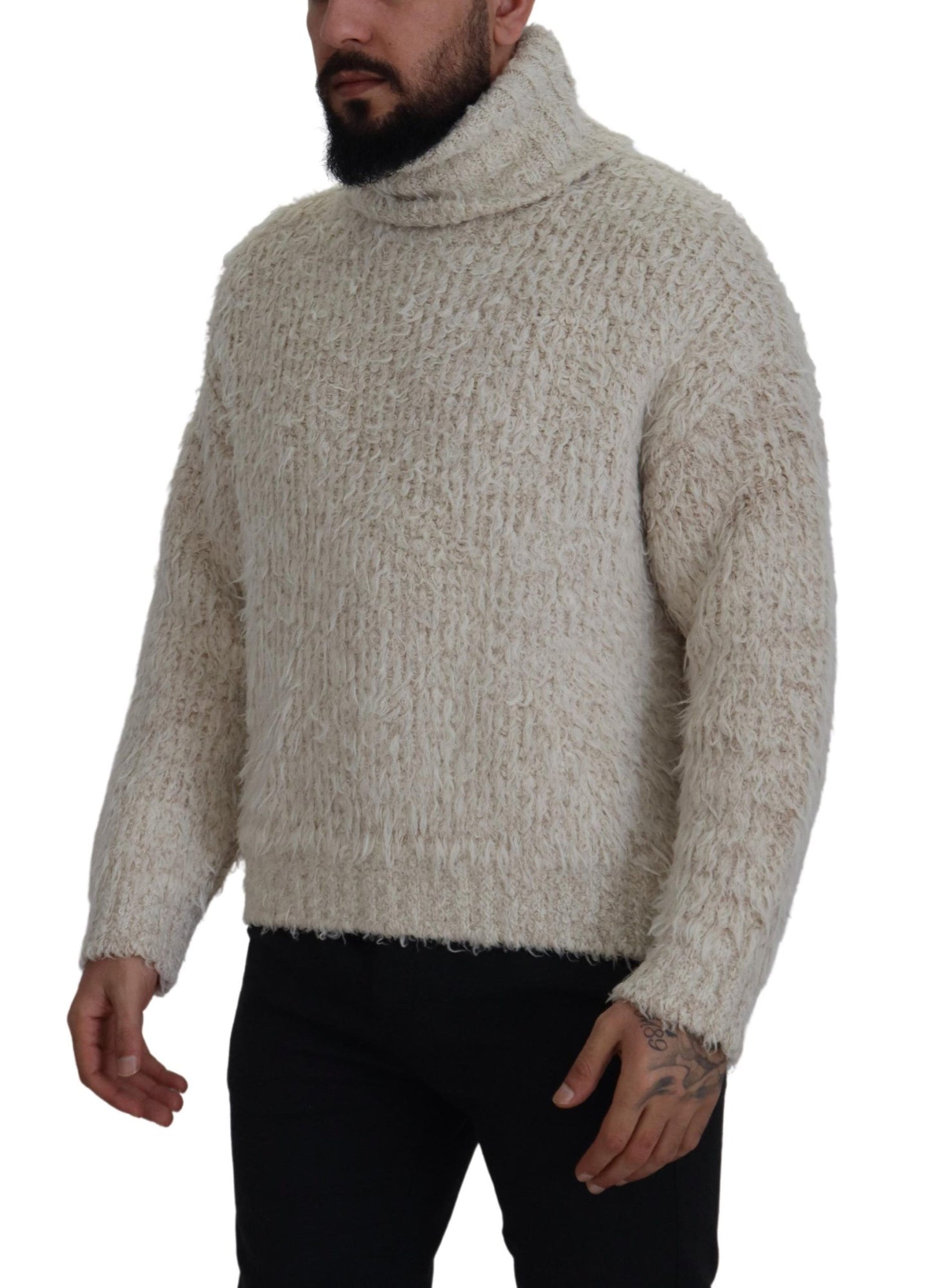 Dolce & Gabbana Cream Wool Knit Turtleneck Pullover Sweater Dolce & Gabbana